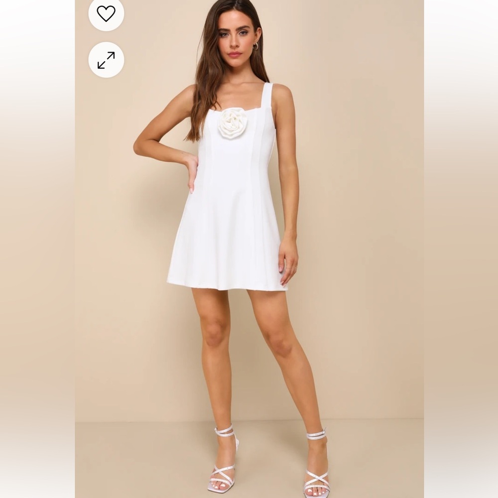 Lulus White Rosette Sleeveless A-Line Mini Dress
